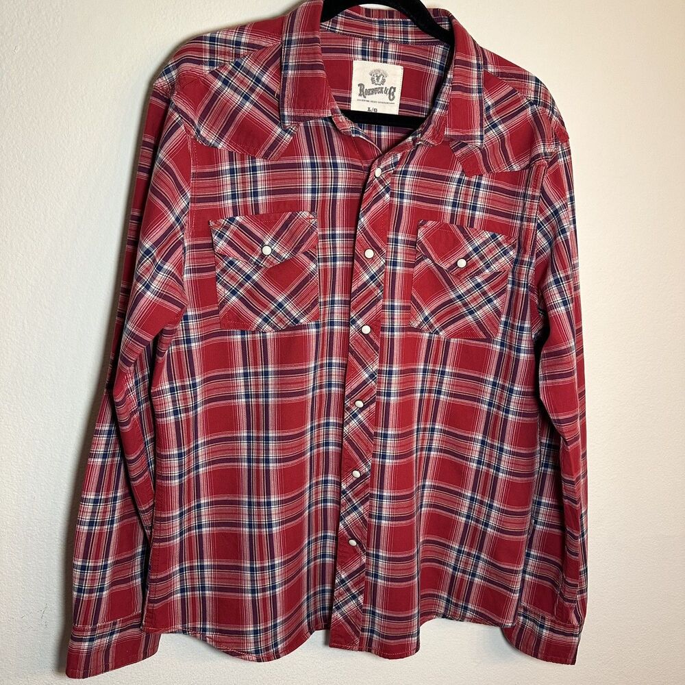Roebuck & Co Vintage Western-style Cowboy Red, W, & B with Pearl Snaps Large - Picture 2 of 14